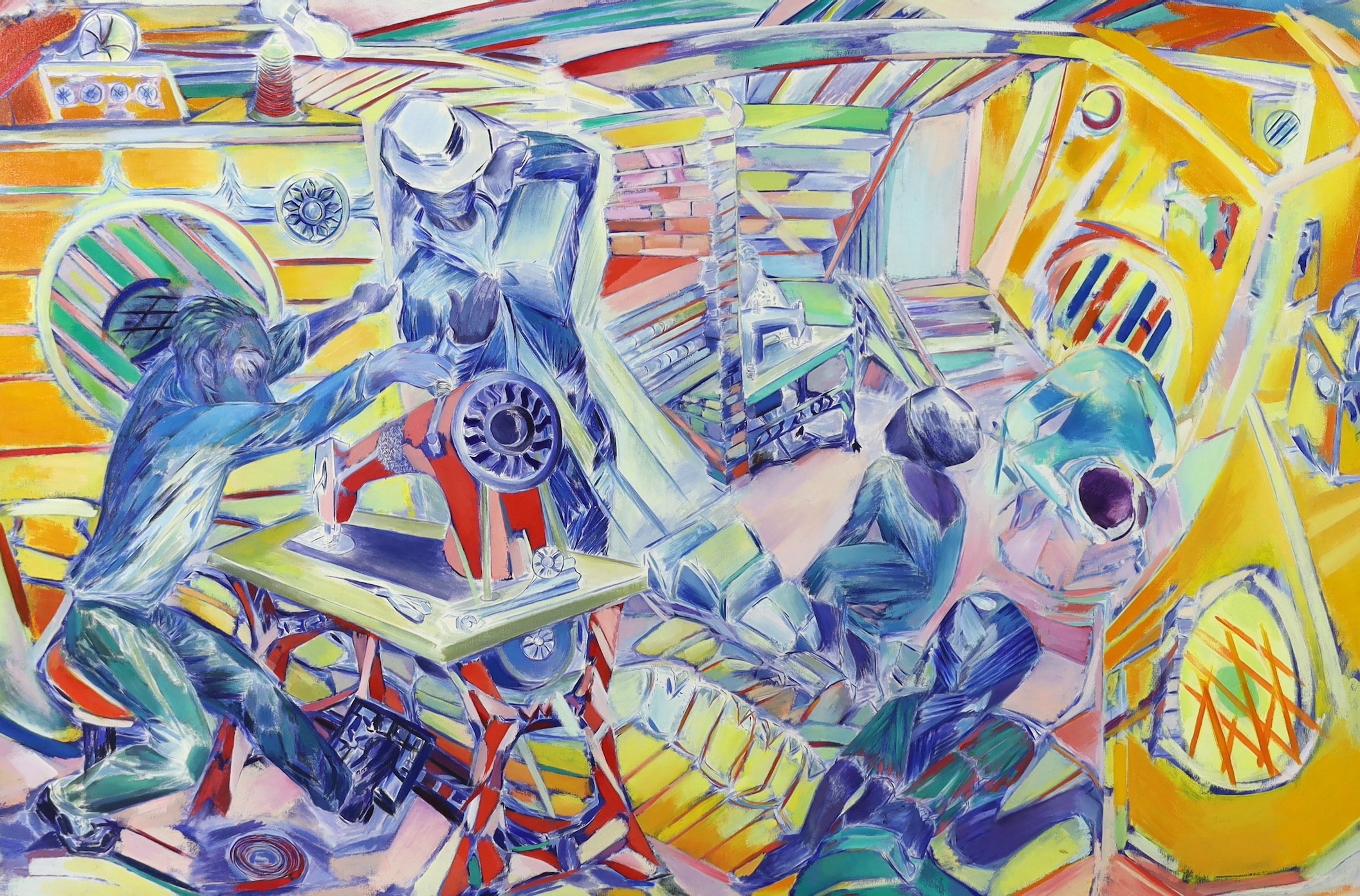 Denzil Forrester (1956-), 'Sewing Machine', oil on canvas, 121 x 183cm